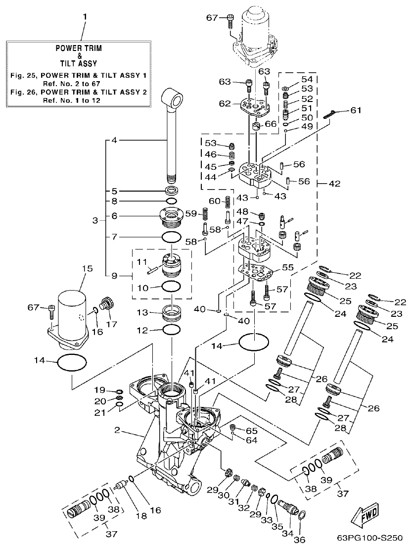 Yamaha F150FET, FL150FET POWER TRIM & TILT ASSY 1 parts diagram